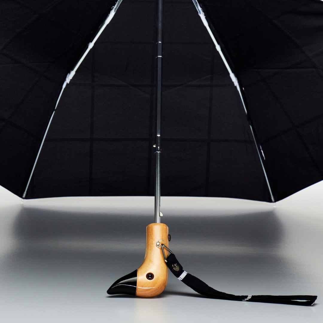 Stylish Black Grid Compact Eco - friendly Duck Umbrella - Pages & Parcels