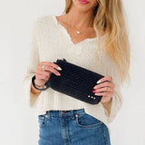 Faux suede woven clutch wristlet