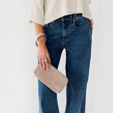 Faux suede woven clutch wristlet