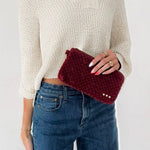 Faux suede woven clutch wristlet