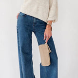 Faux suede woven clutch wristlet
