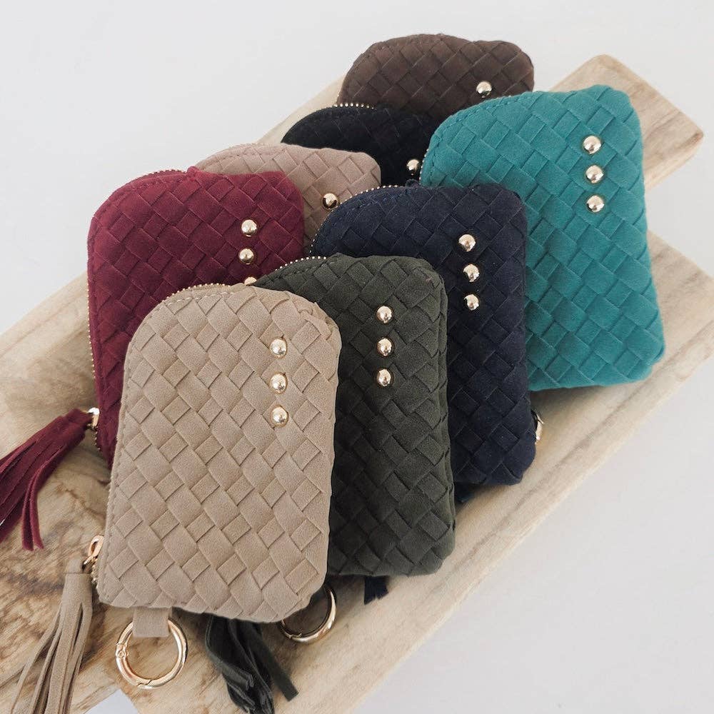 Chocolate faux suede card wallet