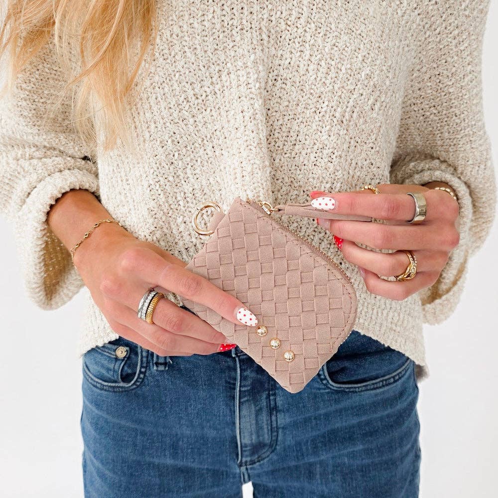 Chocolate faux suede card wallet