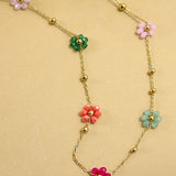 Summer multi beaded flower charm necklace in white and multi colors