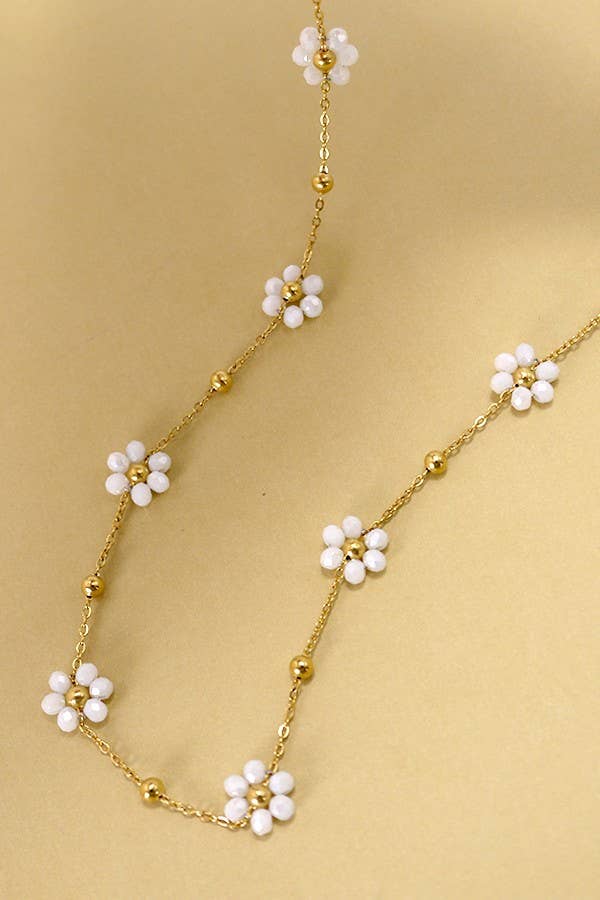 Summer multi beaded flower charm necklace in white and multi colors