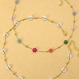 Summer multi beaded flower charm necklace in white and multi colors