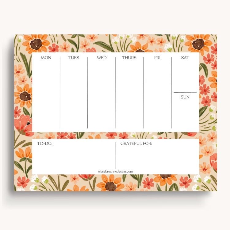 Sunny Poppies Weekly Planner Notepad, 8.5x11" - Pages & Parcels
