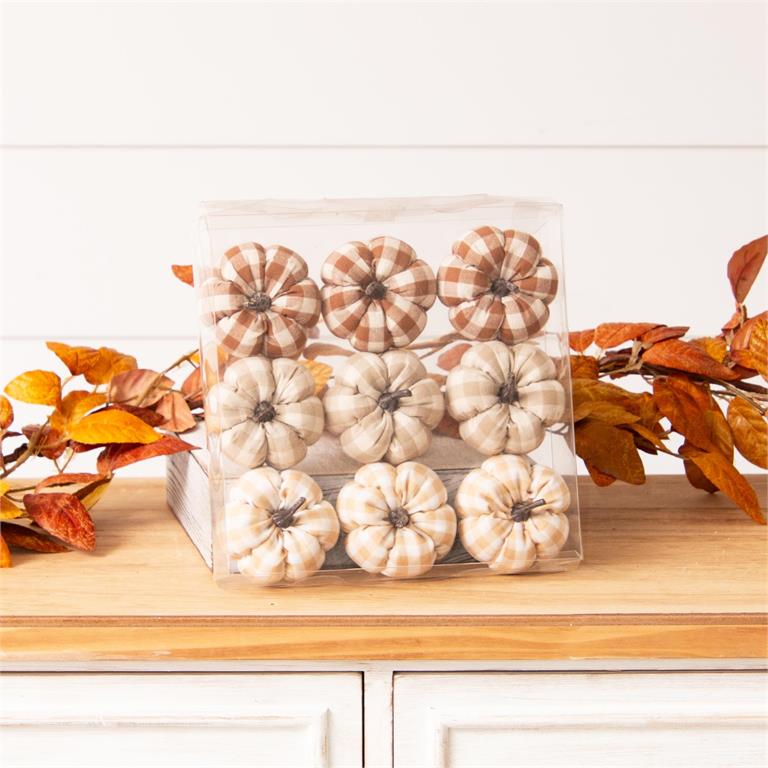 Tan Plaid Mini Pumpkins - Pages & Parcels