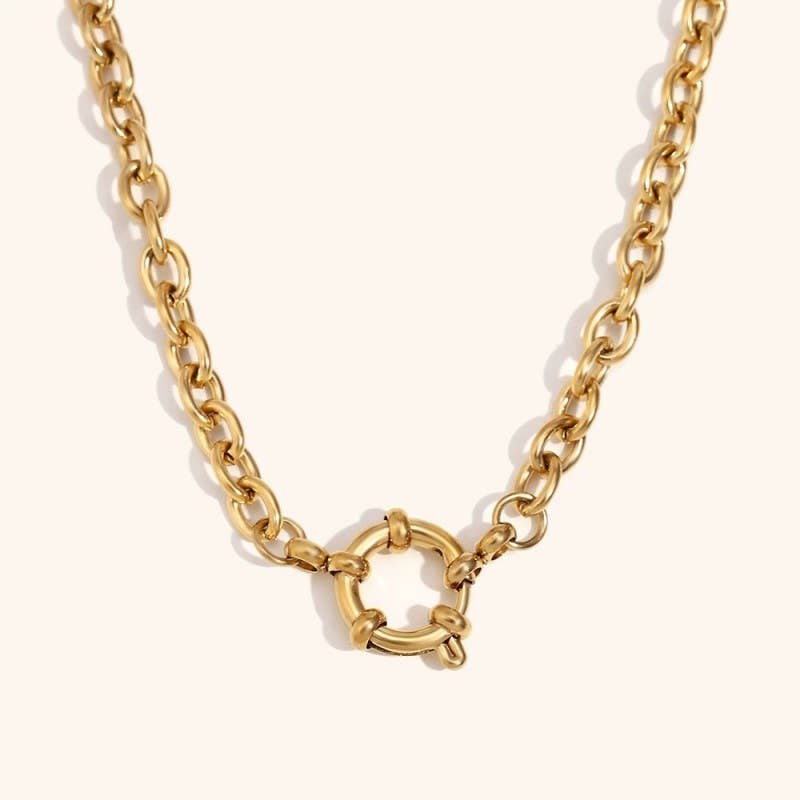Tarnish-free stainless steel chain necklace with charm spring clasp