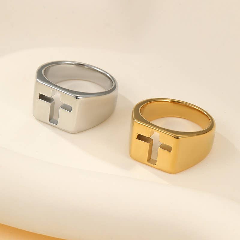 Tarnish-free stainless steel cross cutout ring