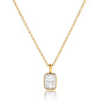 Tarnish-free stainless steel necklace with emerald-cut crystal pendant