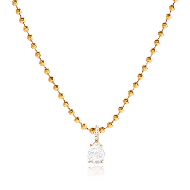 Tarnish-free stainless steel necklace with emerald-cut crystal pendant