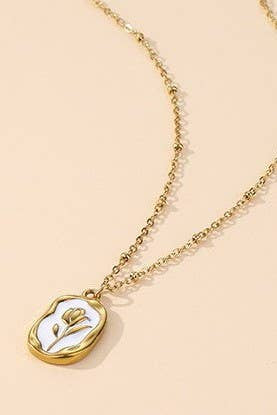 Tarnish-free stainless steel necklace with gold tulip enamel pendant