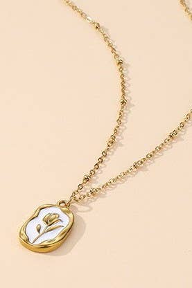 Tarnish-free stainless steel necklace with gold tulip enamel pendant
