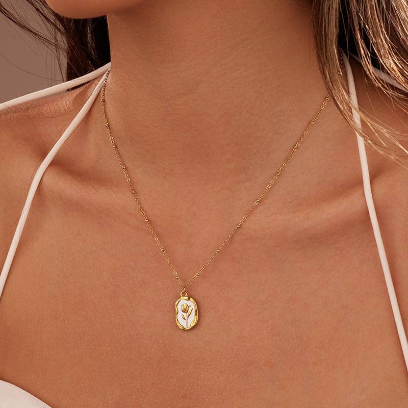 Tarnish-Free Gold Tulip Enamel Necklace - Pages & Parcels