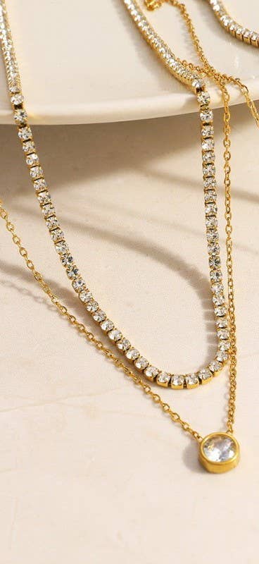 Tarnish-Free Layered Rhinestone Necklace - Pages & Parcels