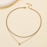 Tarnish-free stainless steel layered necklace with rhinestone pendants