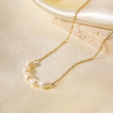 Tarnish-free stainless steel necklace with faux pearl accent