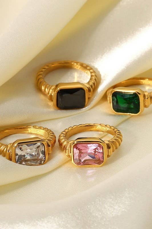 Tarnish-free stainless steel ring with rhinestone band