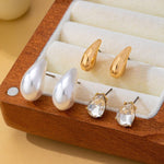 Teardrop crystal, gold-tone, and faux pearl trio stud earring set