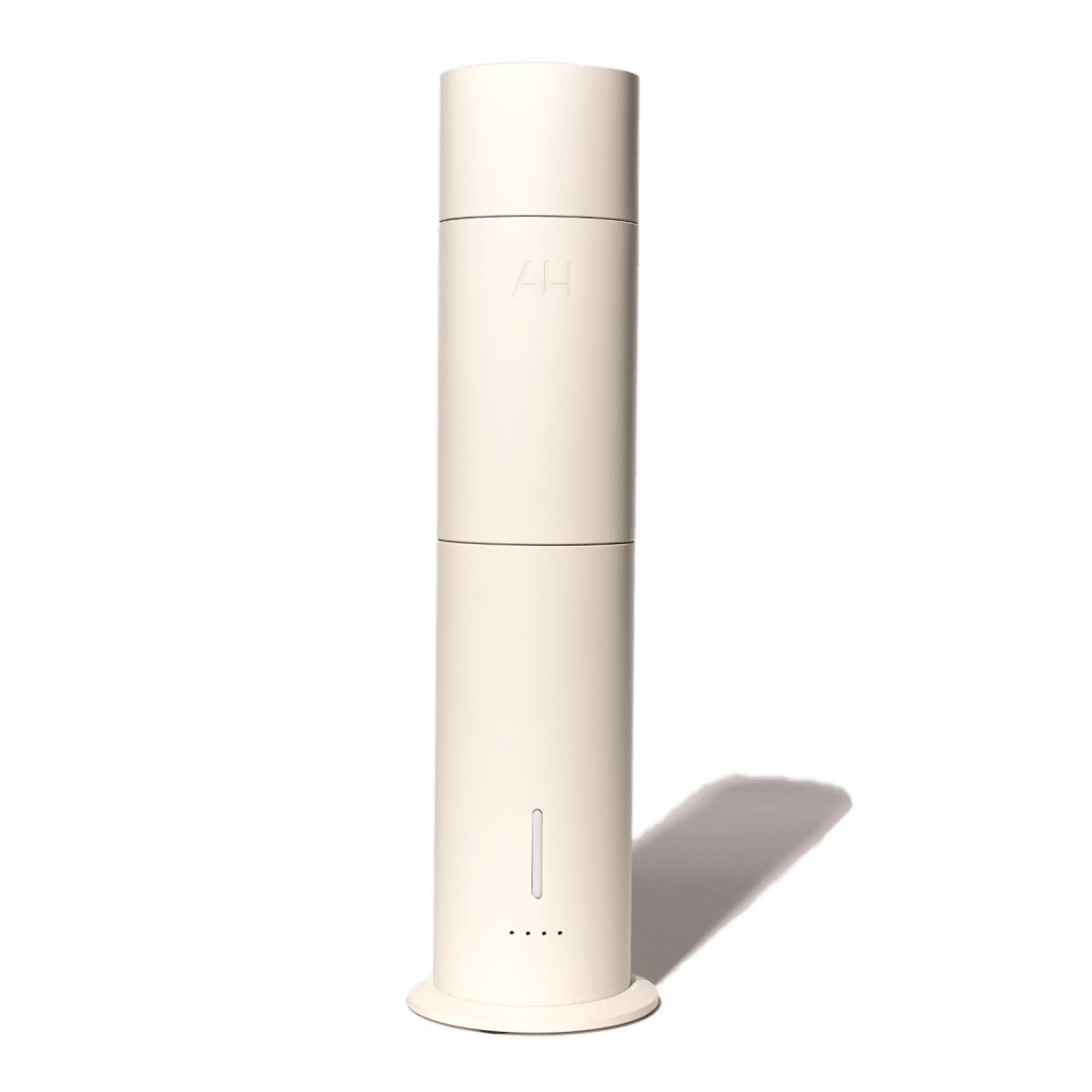 Aura House cold-air diffuser in cream aluminum, magnetic top removed to show oil chamber