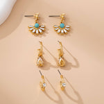 Turquoise rhinestone hoop trio earring set