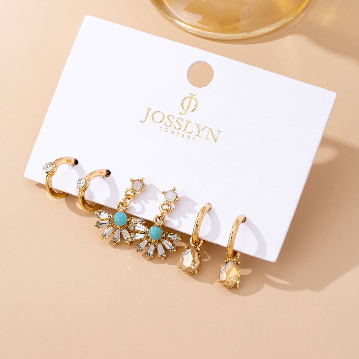 Turquoise rhinestone hoop trio earring set
