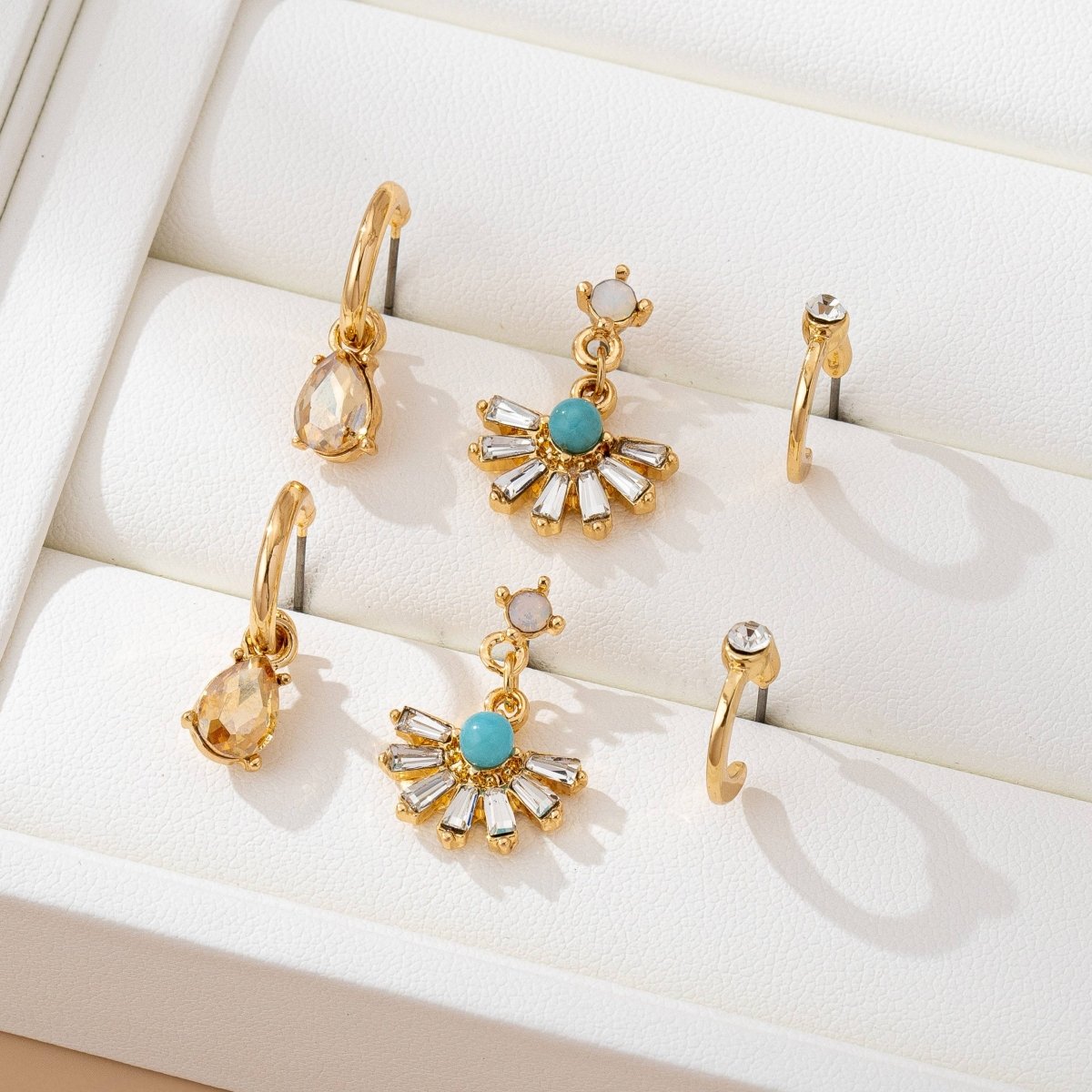 Turquoise rhinestone hoop trio earring set