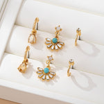 Turquoise rhinestone hoop trio earring set