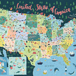 Jigsaw puzzle box for the United States Map puzzle, featuring an illustrated map with state landmarks