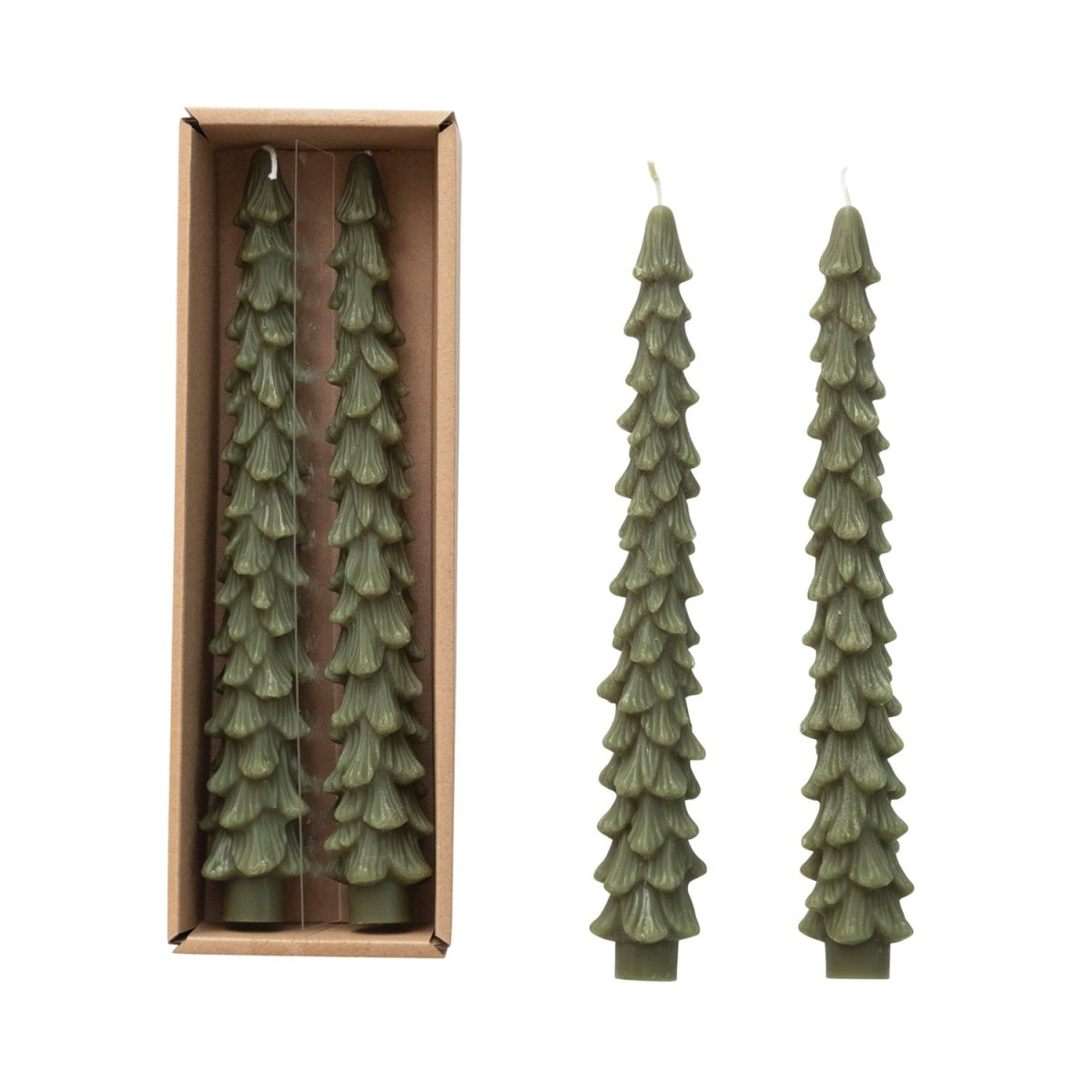 Set of two unscented tree-shaped taper candles