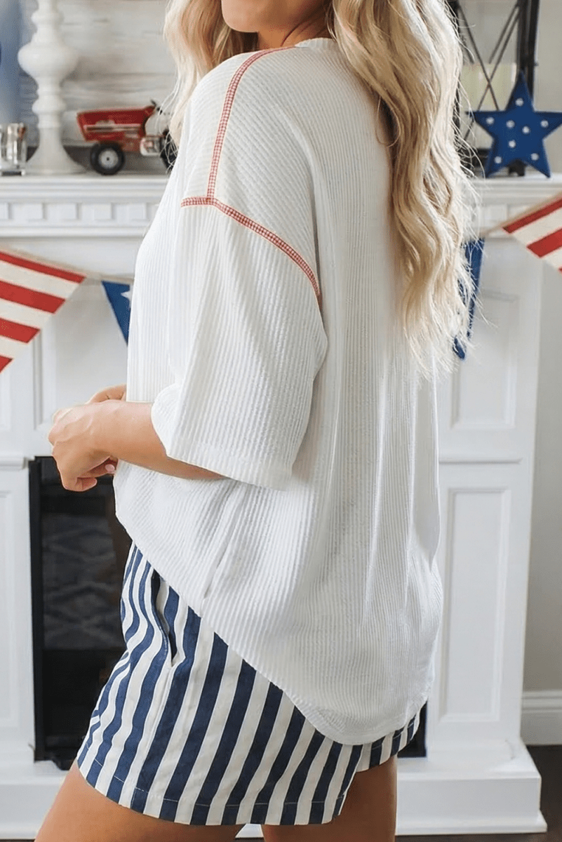 USA Graphic Half Sleeve Loose Ribbed Top - Pages & Parcels
