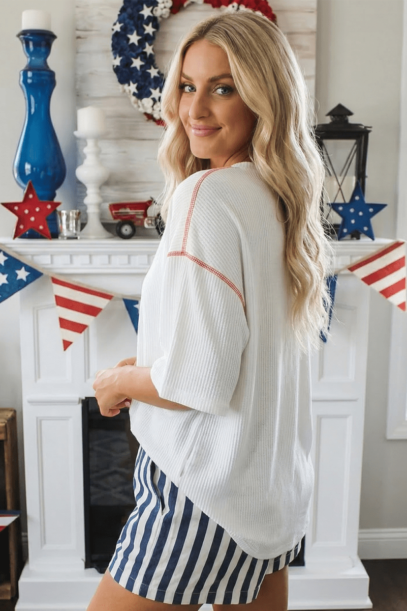 USA Graphic Half Sleeve Loose Ribbed Top - Pages & Parcels