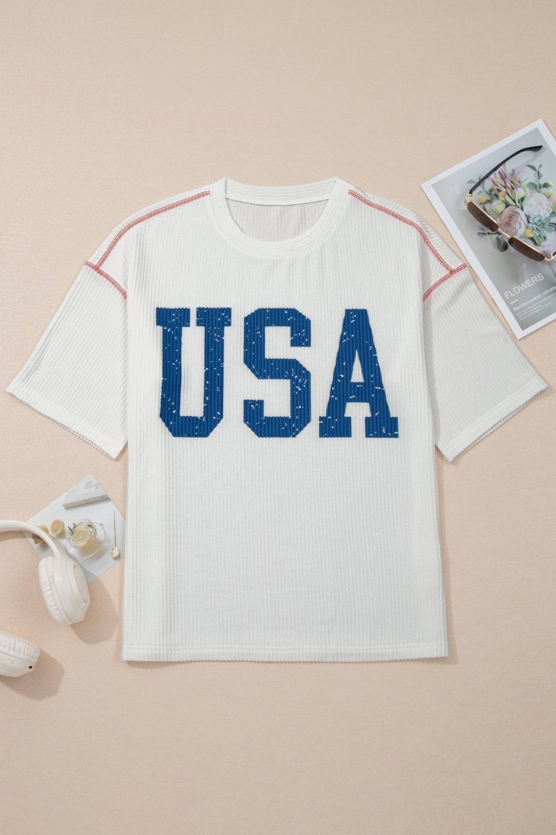 USA Graphic Half Sleeve Loose Ribbed Top - Pages & Parcels