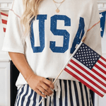 USA Graphic Half Sleeve Loose Ribbed Top - Pages & Parcels