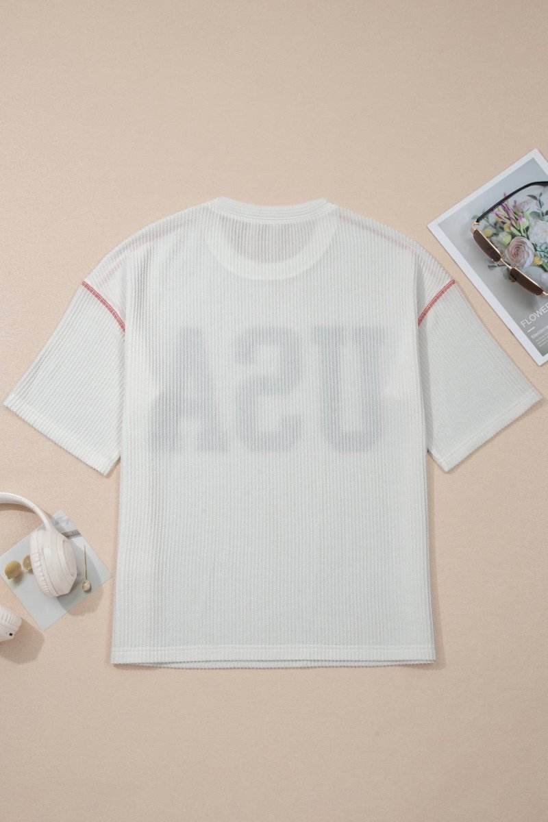 USA Graphic Half Sleeve Loose Ribbed Top - Pages & Parcels