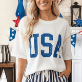 USA Graphic Half Sleeve Loose Ribbed Top - Pages & Parcels