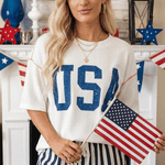 USA Graphic Half Sleeve Loose Ribbed Top - Pages & Parcels