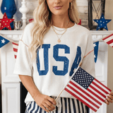 USA Graphic Half Sleeve Loose Ribbed Top - Pages & Parcels