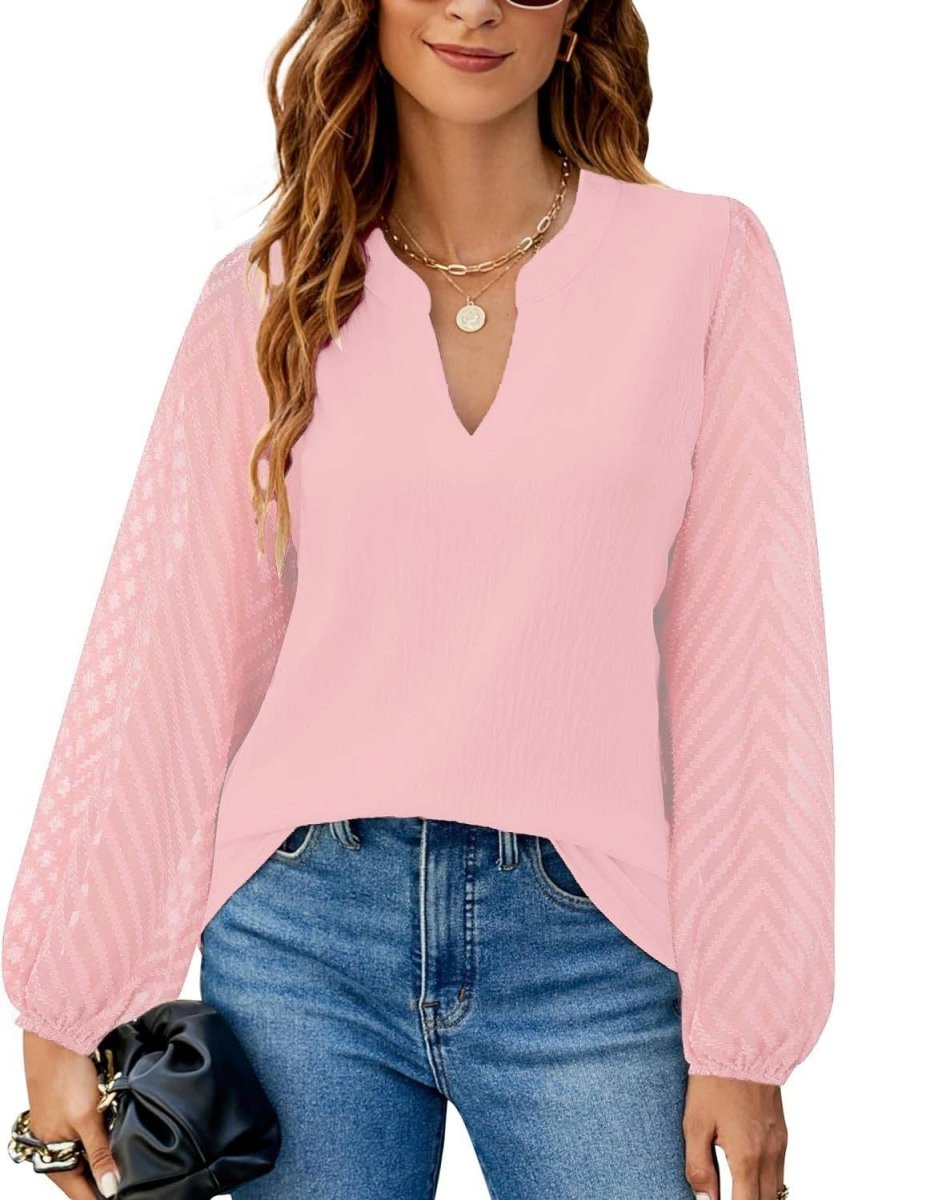 V Neck Blouse with Lace Puff Sleeves - Pages & Parcels