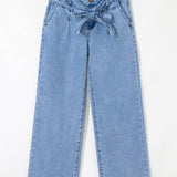 Western Washed Bow Knot Sash Wide Leg Jeans - Pages & Parcels