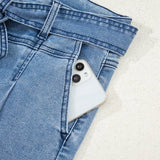 Western Washed Bow Knot Sash Wide Leg Jeans - Pages & Parcels