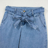 Western Washed Bow Knot Sash Wide Leg Jeans - Pages & Parcels