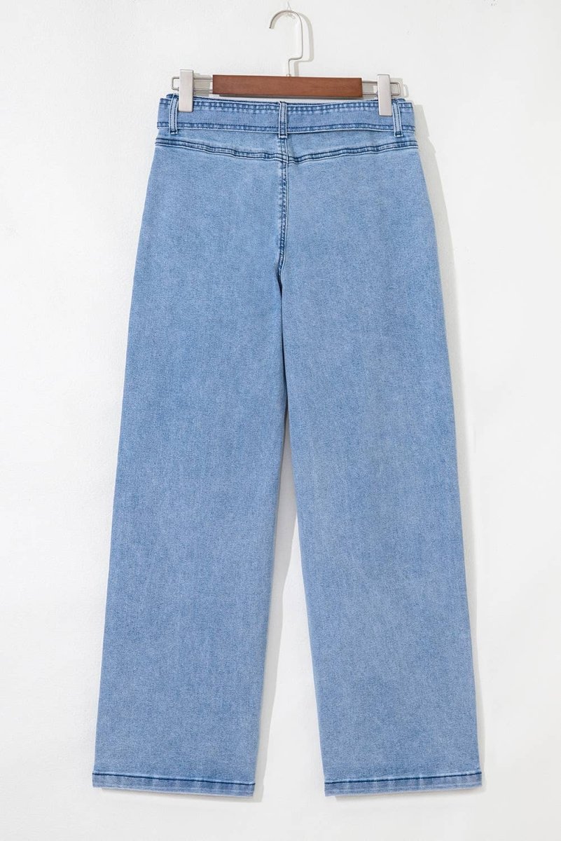 Western Washed Bow Knot Sash Wide Leg Jeans - Pages & Parcels