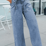 Western Washed Bow Knot Sash Wide Leg Jeans - Pages & Parcels