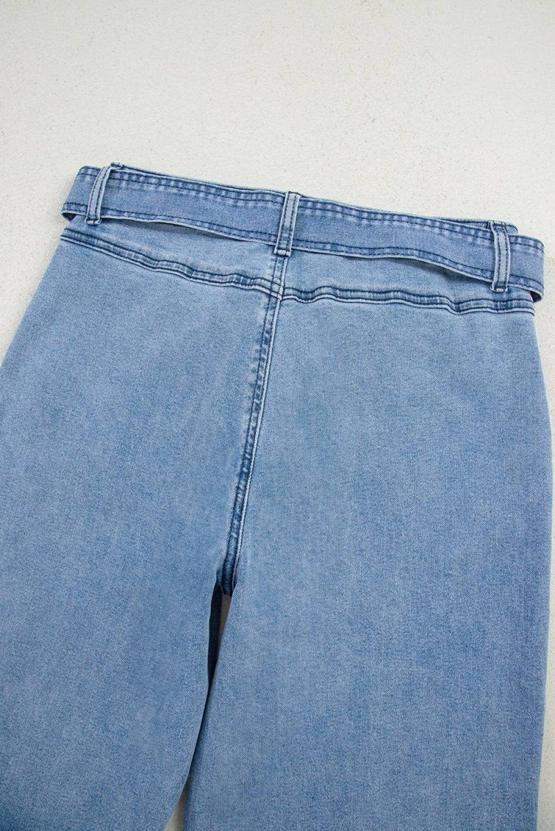 Western Washed Bow Knot Sash Wide Leg Jeans - Pages & Parcels