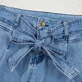 Western Washed Bow Knot Sash Wide Leg Jeans - Pages & Parcels