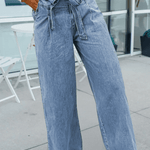 Western Washed Bow Knot Sash Wide Leg Jeans - Pages & Parcels