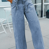 Western Washed Bow Knot Sash Wide Leg Jeans - Pages & Parcels