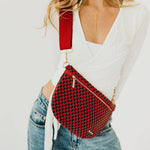 Woven vegan leather crossbody bum bag in brown